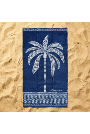 Toalla Playa Palmera Azul Marino