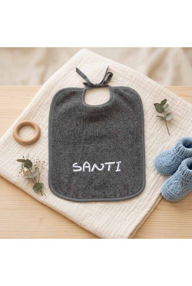 Comprar Babero Picolo Con Tira Gris Personalizado