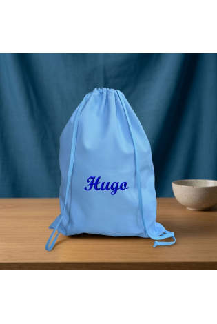 Bolsa de Tela Personalizada para Guardería y Colegio Azul