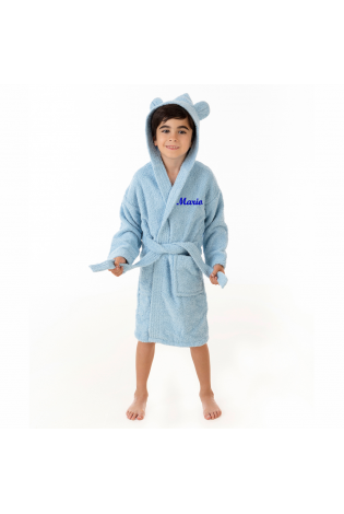 Comprar Albornoz Infantil Personalizable con Capucha y Orejitas Cielo