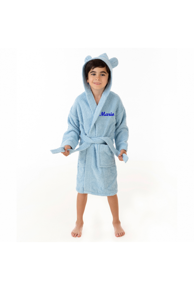 Comprar Albornoz Infantil Personalizable con Capucha y Orejitas Cielo
