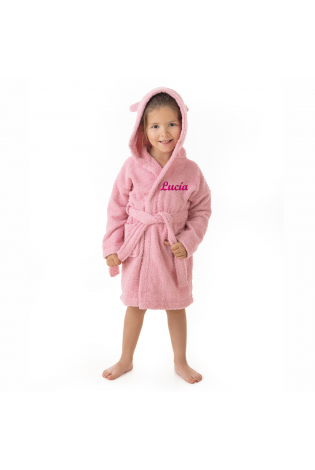 Albornoz Infantil Personalizable con Capucha y Orejitas Rosa
