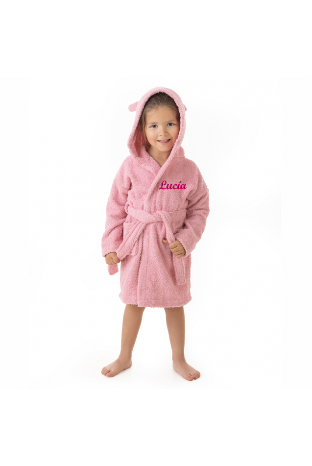 Comprar Albornoz Infantil Personalizable con Capucha y Orejitas Rosa