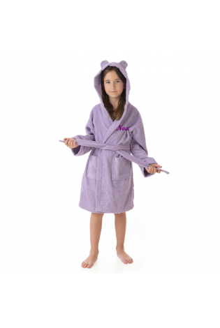 Albornoz Infantil Personalizable con Capucha y Orejitas Malva