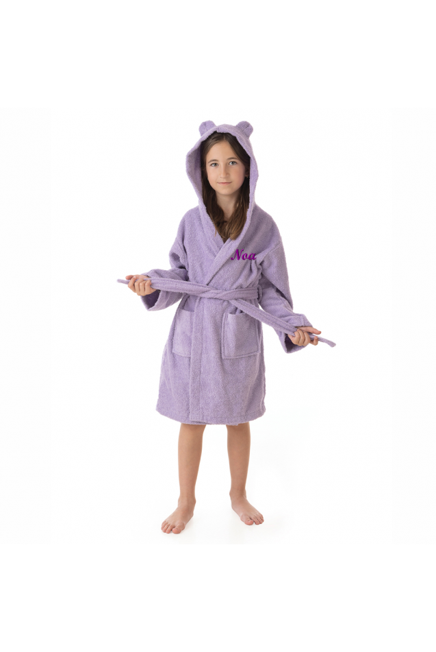 Comprar Albornoz Infantil Personalizable con Capucha y Orejitas Malva