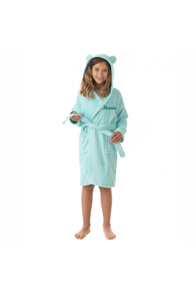 Comprar Albornoz Infantil Personalizable con Capucha y Orejitas Turquesa