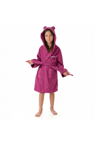 Albornoz Infantil Personalizable con Capucha y Orejitas Fucsia