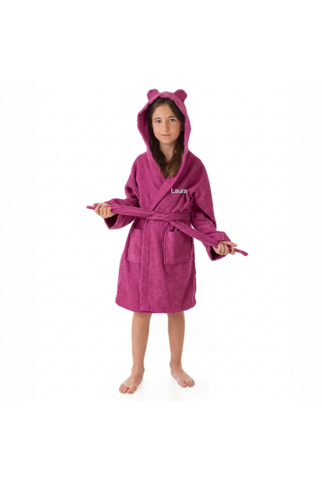Comprar Albornoz Infantil Personalizable con Capucha y Orejitas Fucsia