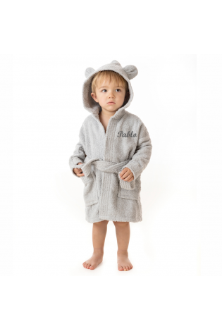 Albornoz Infantil Personalizable con Capucha y Orejitas Perla